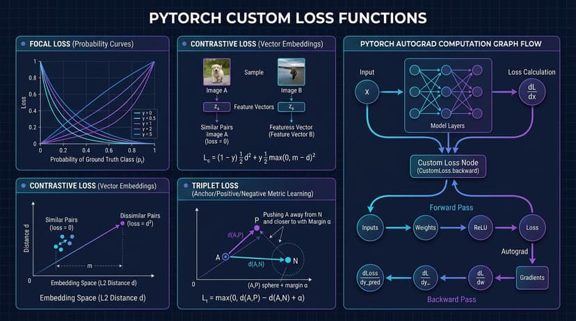 Custom Loss Functions in PyTorch: Mathematical Formulations and Gradient Calculation