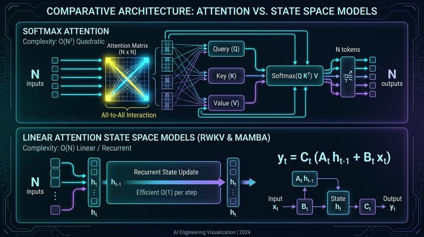 Linear Attention vs Softmax Attention: Can RWKV or Mamba Replace Transformers?